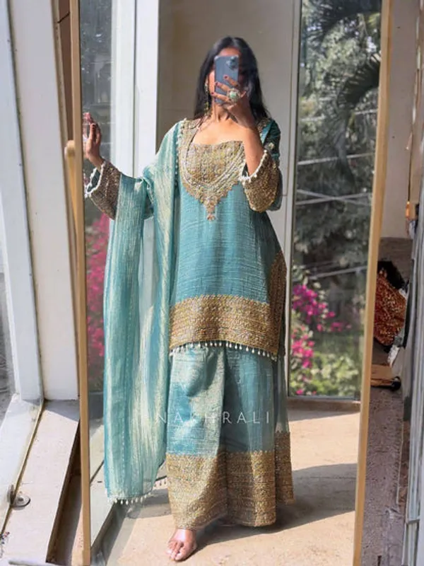 Designer_Party_Wear_Frendy_Silk_Top_Palazzo_Set_With_Heavy_Embroidery