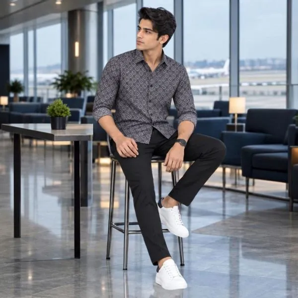 Men’s_Charcoal_Grey_Geometric_Diamond_Print_Full_Sleeve_Casual_Shirt**