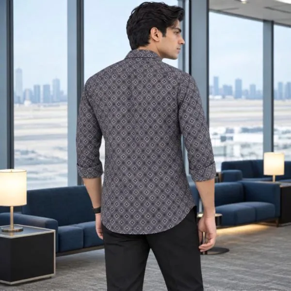 Men’s_Charcoal_Grey_Geometric_Diamond_Print_Full_Sleeve_Casual_Shirt**