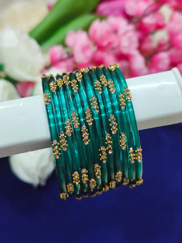 Green_Heritage_Glass_Embellished_Bangles(_Pack_Of_12_)