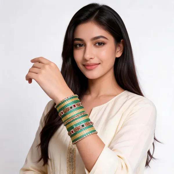 Green_Gold_Tone_Embellished_Bangle_Set_For_Women
