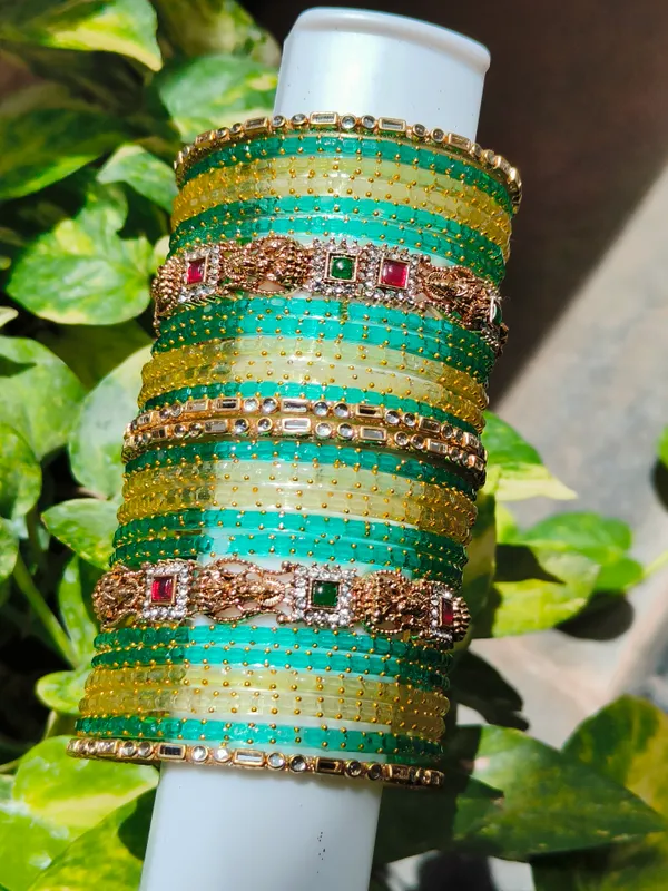 Green_Gold_Tone_Embellished_Bangle_Set_For_Women