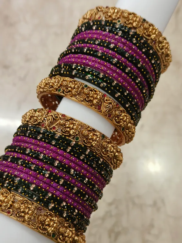 Green_And_Purple_Traditional_Bangle_Set-_both_hands