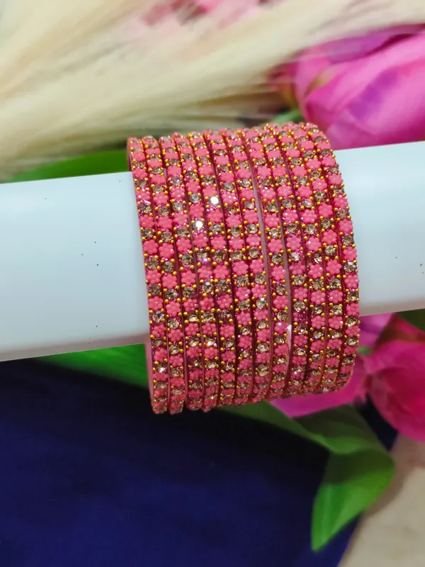 Peach_Flower_glass_Bangles_(1_Dozen)