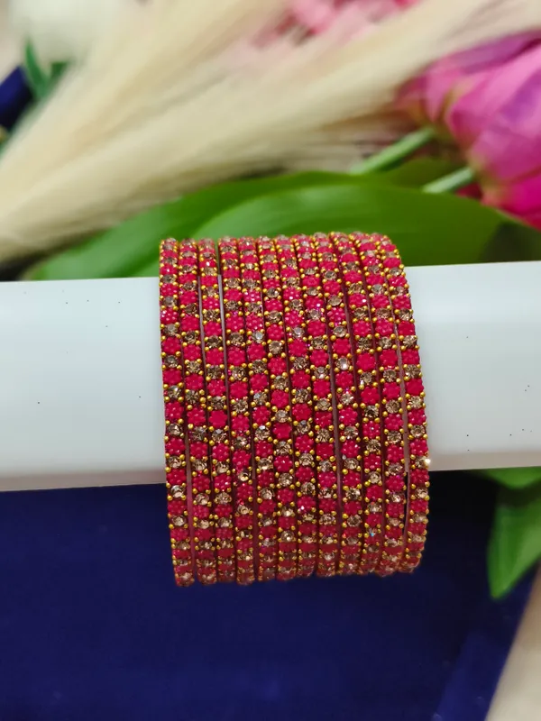 Pink_Flower_Beaded_Glass_Bangles(1_Dozen)