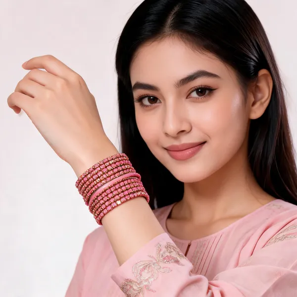 Peach_Flower_glass_Bangles_(1_Dozen)