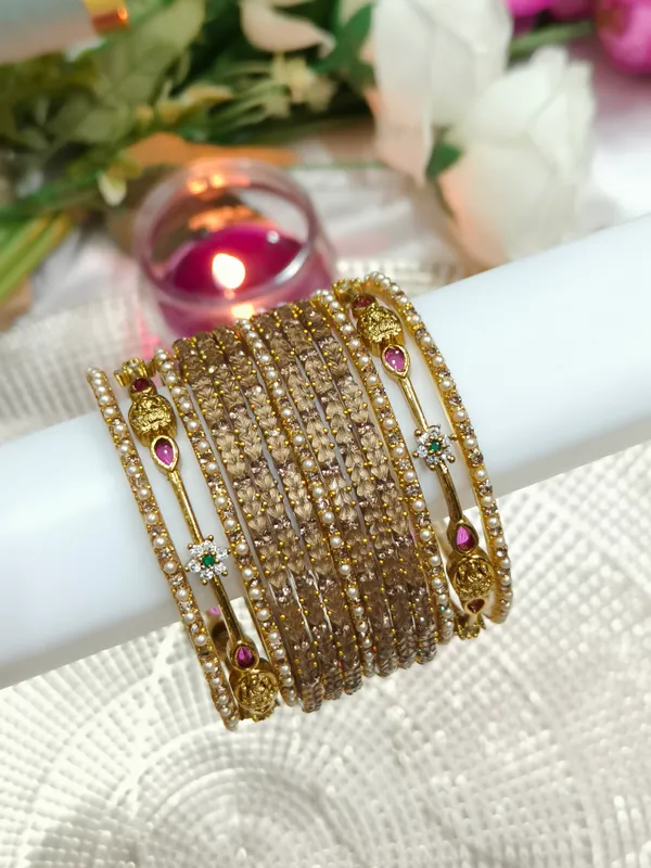 Gold_Pearl_Embellished_Bangle_Set_for_Women