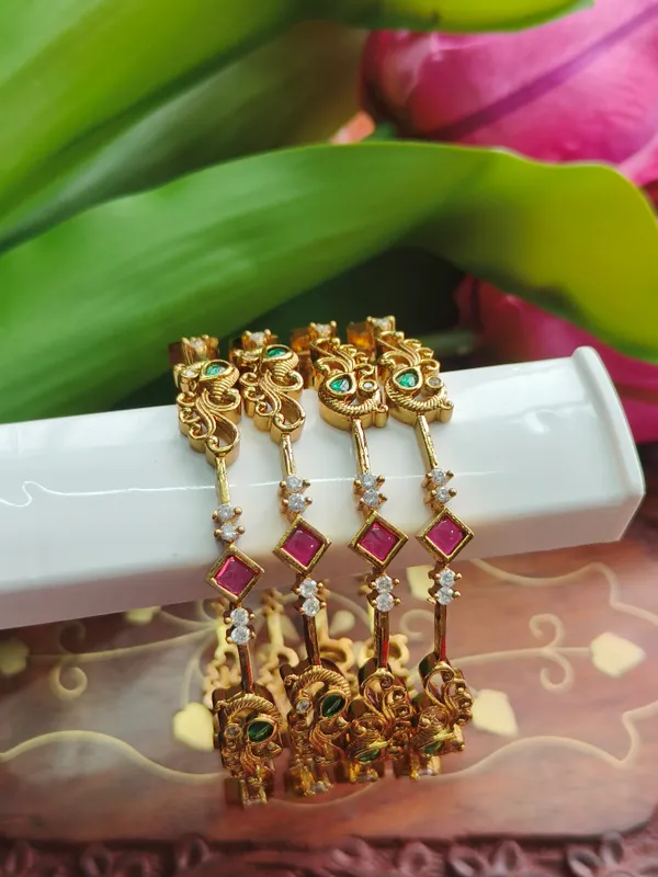 Gold_Tone_Peacock_Drop_Bangles_(_Pack_Of_4_)