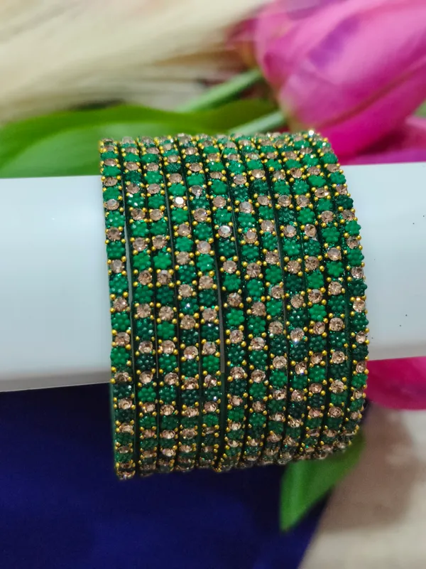 Green_Tone_Flower_Glass_Bangles_(1_Dozen)