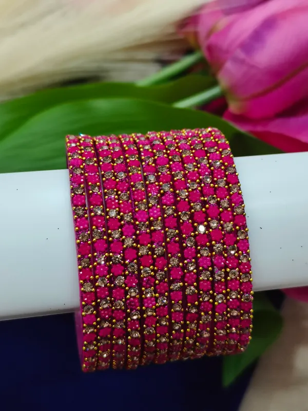 Pink_flower_glass_Bangle_(1_Dozen)