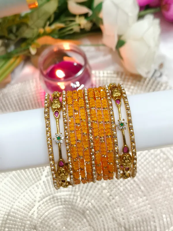 Orange_Pearl_Embellished_Bangle_Set_for_Women