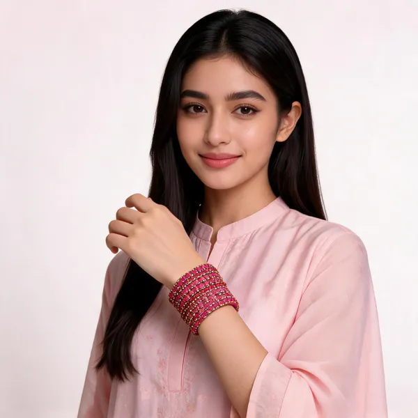 Pink_flower_glass_Bangle_(1_Dozen)