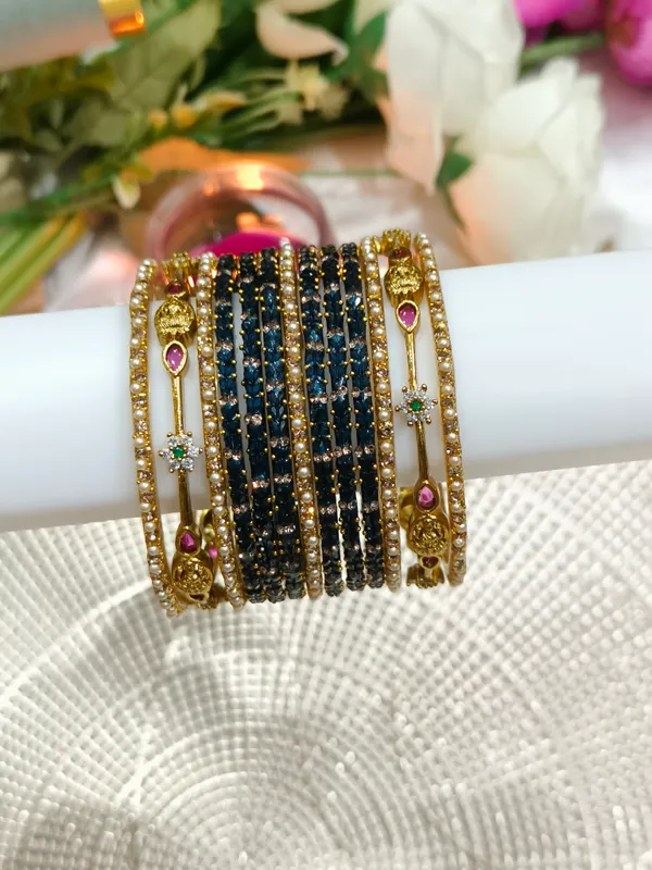 Peacock_Blue_Pearl_Embellished_Bangle_Set_for_Women