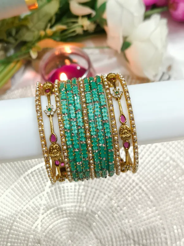 Sea_Green_Pearl_Embellished_Bangle_Set_for_Women