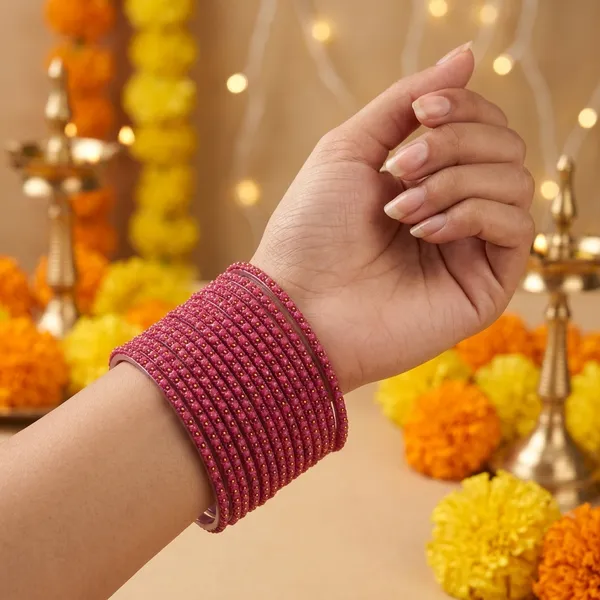 Pink_Beaded_Bangles_For_Women_(_1_Dozen)