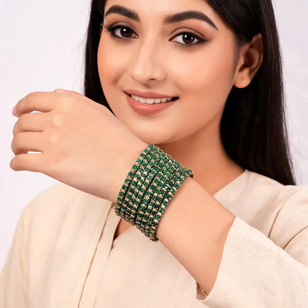 Green_Tone_Flower_Glass_Bangles_(1_Dozen)