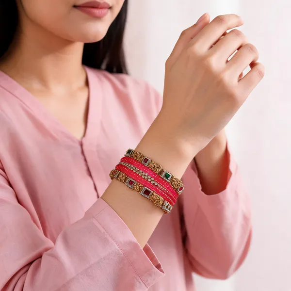 Pink_Traditional_Embellished_Bangle_Set-1_hand