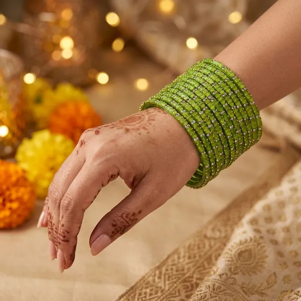 Green_Beaded_Embellished_Bangle_Set_For_Women