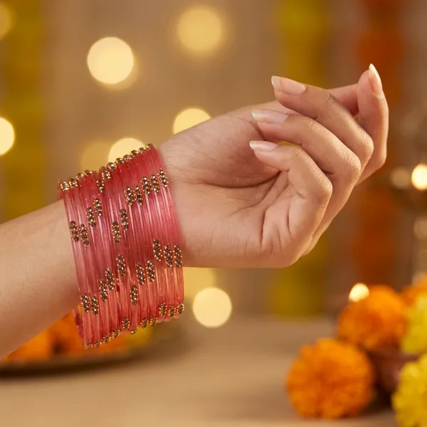 Pink_Embellished_Bangle_Set_For_Women_(_1_Dozen_)