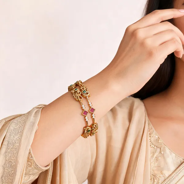 Gold_Tone_Peacock_Drop_Bangles_(_Pack_Of_4_)