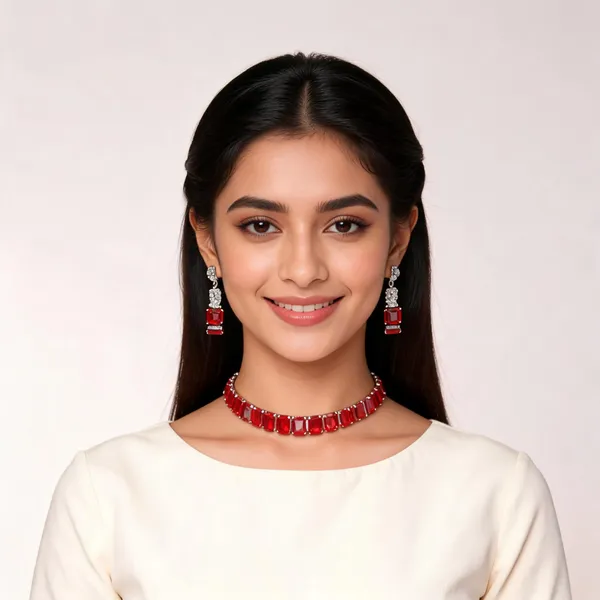 Stylish_Modern_Designer_Radiant_Shaped_&_Designed_Pure_Red_&_Dazzling_White_Korean_Glass_Studded_Necklace_Jewellery_Set