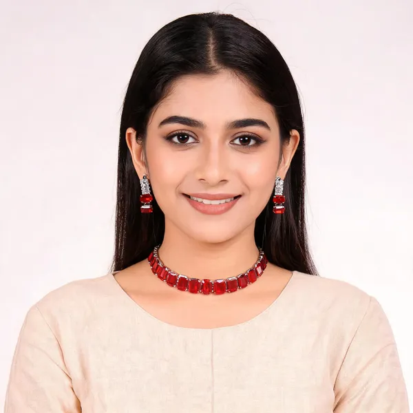 Stylish_Modern_Designer_Radiant_Shaped_&_Designed_Pure_Red_&_Dazzling_White_Korean_Glass_Studded_Necklace_Jewellery_Set