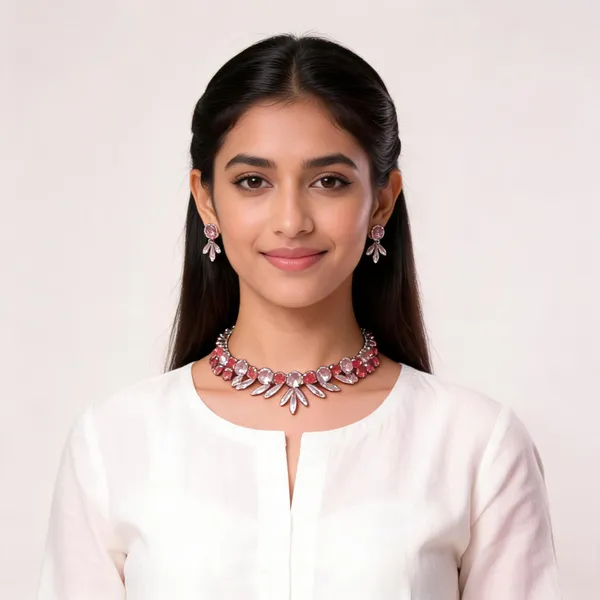 Stylish_Modern_Designer_Marquise_&_Round_Shaped_Leafy_Designed_With_The_Two_Heavenly_Shades_Of_Pink_Korean_Glass_Studded_Necklace_Jewellery_Set