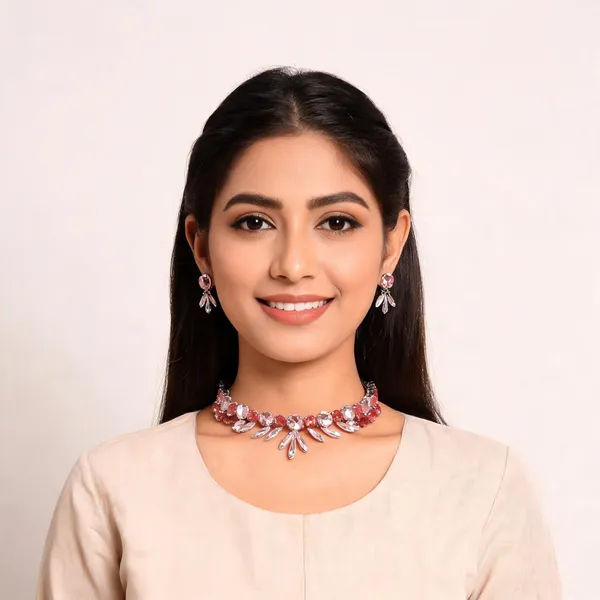 Stylish_Modern_Designer_Marquise_&_Round_Shaped_Leafy_Designed_With_The_Two_Heavenly_Shades_Of_Pink_Korean_Glass_Studded_Necklace_Jewellery_Set