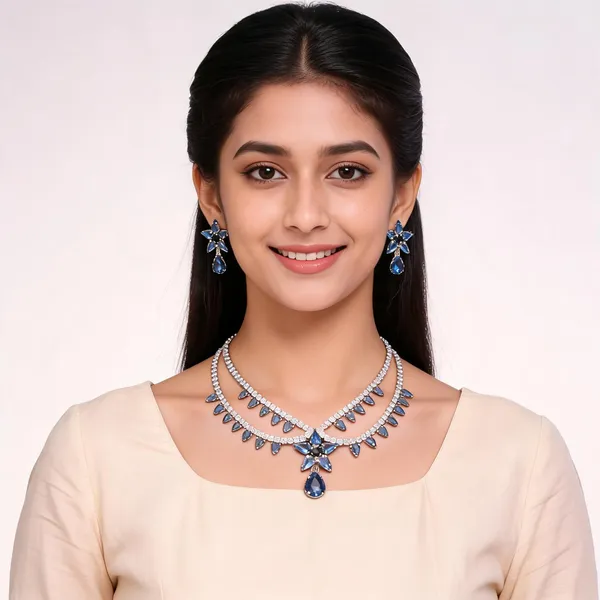 Stylish_Modern_Designer_Double_Layered_Pear,_Round_&_Marquise_Cut_Flower_Drop_Pendent_Designed_Crystal_Angel_Blue_&_Dazzling_White_Korean_Glass_Studded_Necklace_Jewellery_Set