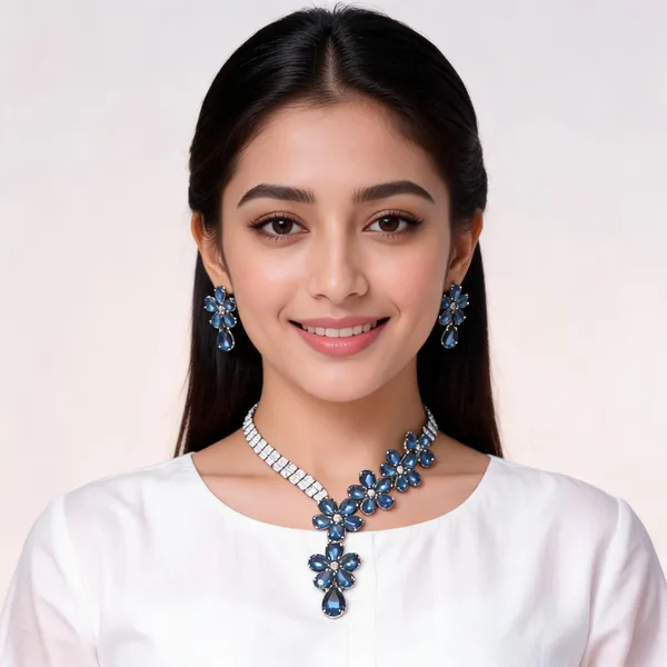 Stylish_Modern_Designer_Pear_Cuts_Flower_Garland_Designed_Crystal_Angel_Blue_&_Dazzling_White_Korean_Glass_Studded_Necklace_Jewellery_Set