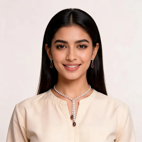 Stylish_Modern_Designer_Marquise_Cut_Highlighted_Single_Layer_Designed_Crystal_Dazzling_White_&_Wine_Brown_Korean_Glass_Studded_Necklace_Jewellery_Set