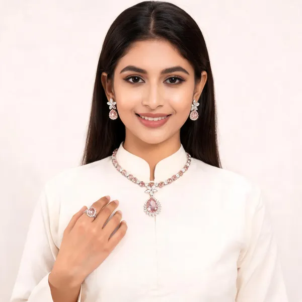 Stylish_Modern_Designer_Crystal_Drop_Shaped_3D_Flower_Designed_White_&_Blush_Pink_Korean_Glass_Studded_Necklace_Jewellery_Set_With_Finger_Ring
