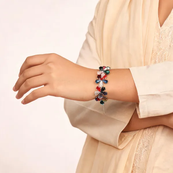Stylish_Modern_Designer_Flower_Designed_Multicolour_Korean_Glass_Studded_Bracelet