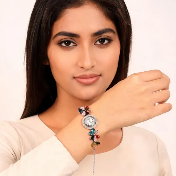 Stylish_Modern_Designer_Flower_Designed_Multicolour_Korean_Glass_Studded_Wrist_Watch