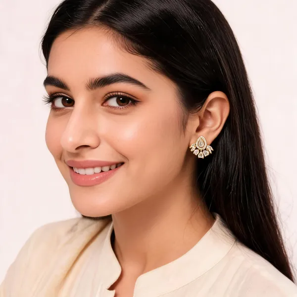 Stylish_Modern_Dew_Drops_Designed_All_Pure_White_Medium_Stone_Studded_Golden_Polished_Ear_Studs