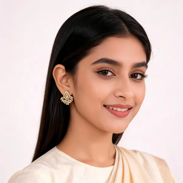 Stylish_Modern_Dew_Drops_Designed_All_Pure_White_Medium_Stone_Studded_Golden_Polished_Ear_Studs