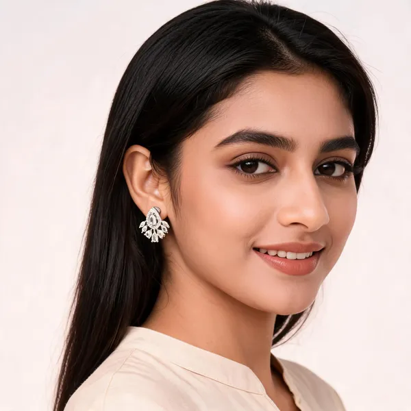 Stylish_Modern_Dew_Drops_Designed_All_Pure_White_Medium_Stone_Studded_Silver_Toned_Ear_Studs
