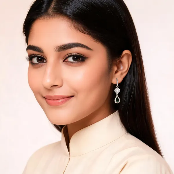 Stylish_Modern_Designer_White_Ad_Studded_Hook_Earrings_Set_With_A_Added_Vibe_Of_Laser_Green_Stone_Drop
