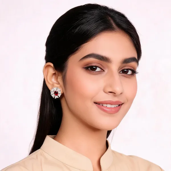 Stylish_Modern_Designer_White_Ad_Studded_Flower_Designed_Ear_Studs_With_A_Added_Vibe_Of_Red_Stone