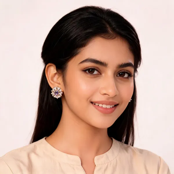 Stylish_Modern_Designer_White_Ad_Studded_Flower_Designed_Ear_Studs_With_A_Added_Vibe_Of_Blue_Stone