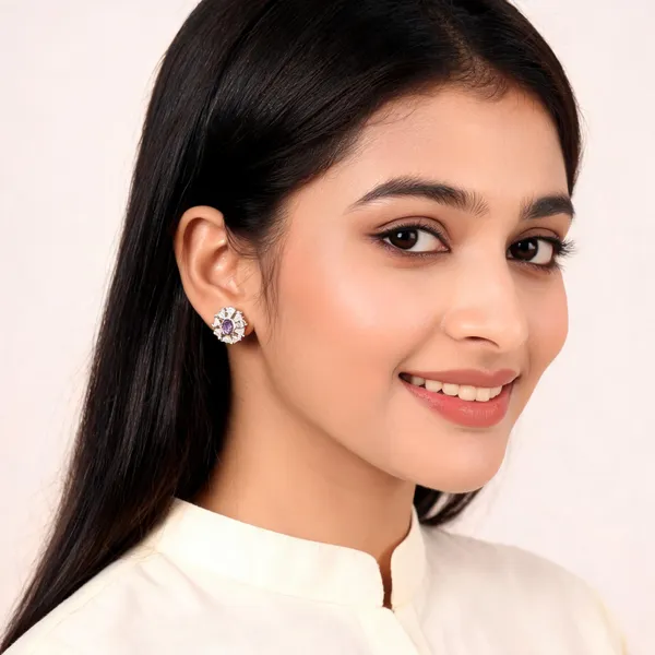 Stylish_Modern_Designer_White_Ad_Studded_Flower_Designed_Ear_Studs_With_A_Added_Vibe_Of_Blue_Stone