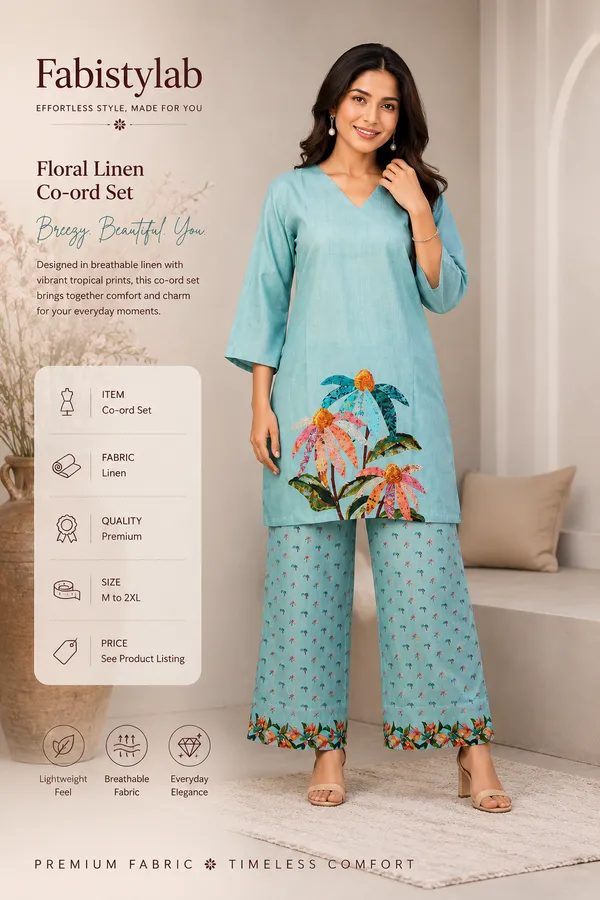 Premium_Linen_Aqua_Blue_Floral_Kurti_Trouser_Co-ord