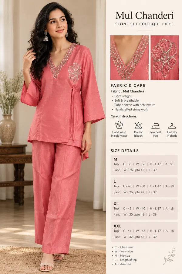 Mul_Chanderi_Coral_Pink_Stone_Embellished_Co-ord_Set