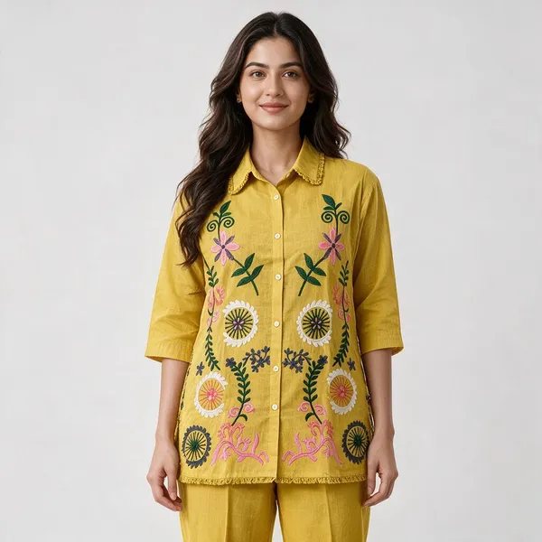 Nylon_Cotton_Yellow_Embroidered_Shirt_Pant_Co-ord