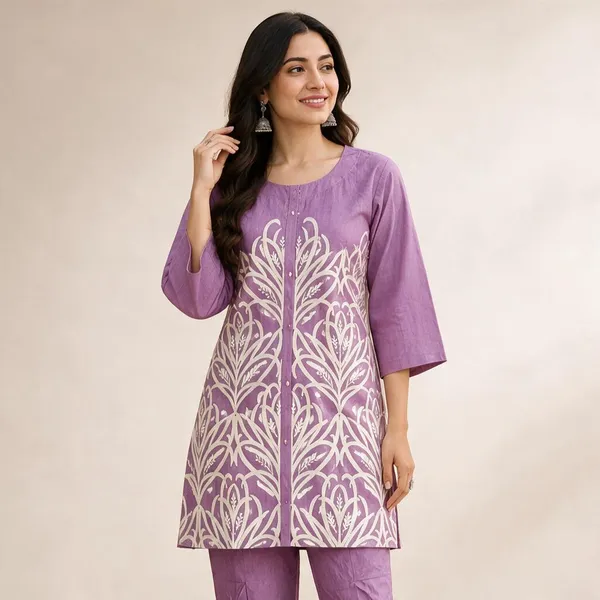 Mul_chaderi_Purple_Embroidery_Print_Kurta_Pant_Co-ord
