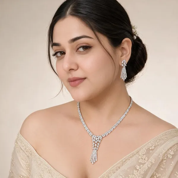 Silver_Rhodium_V-Shaped_CZ_Necklace_Set