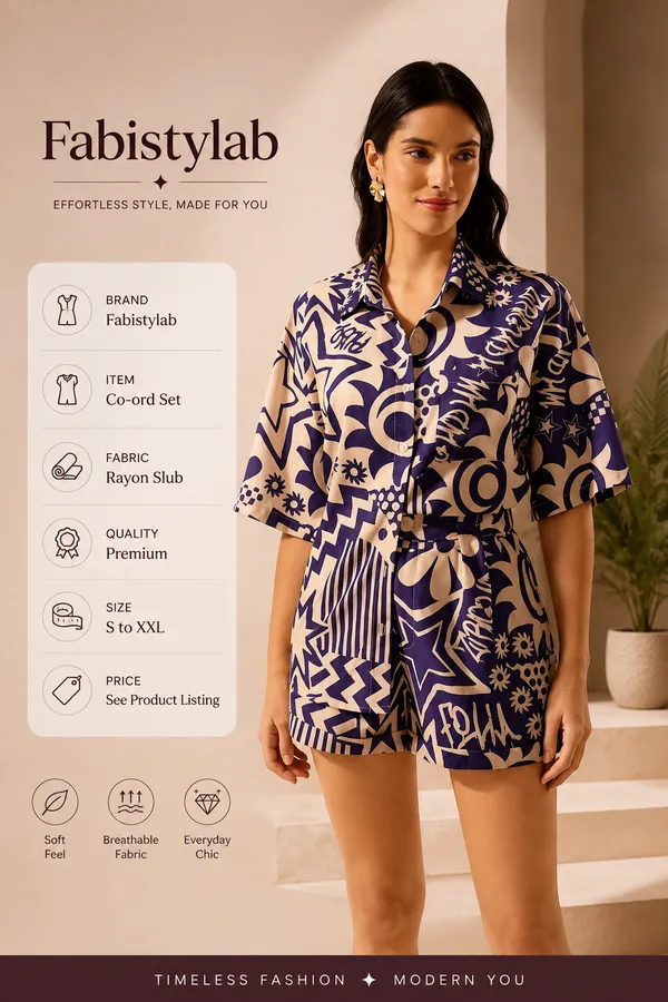Rayon_Navy_Beige_Abstract_Shirt_Shorts_Co-ord