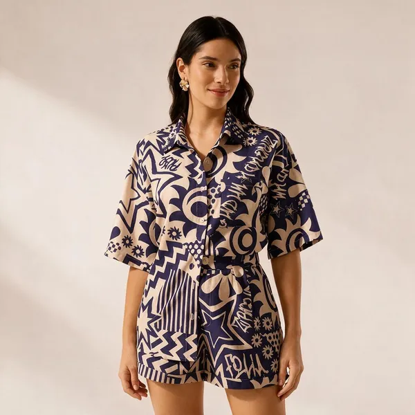 Rayon_Navy_Beige_Abstract_Shirt_Shorts_Co-ord