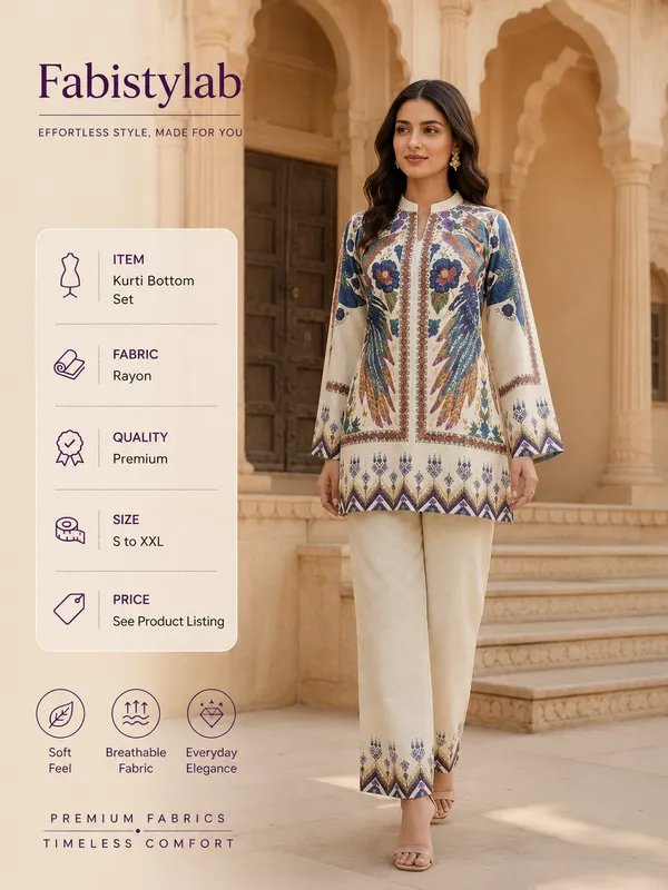 Rayon_Ivory_Turkish_Print_Kurti_Trouser_Set