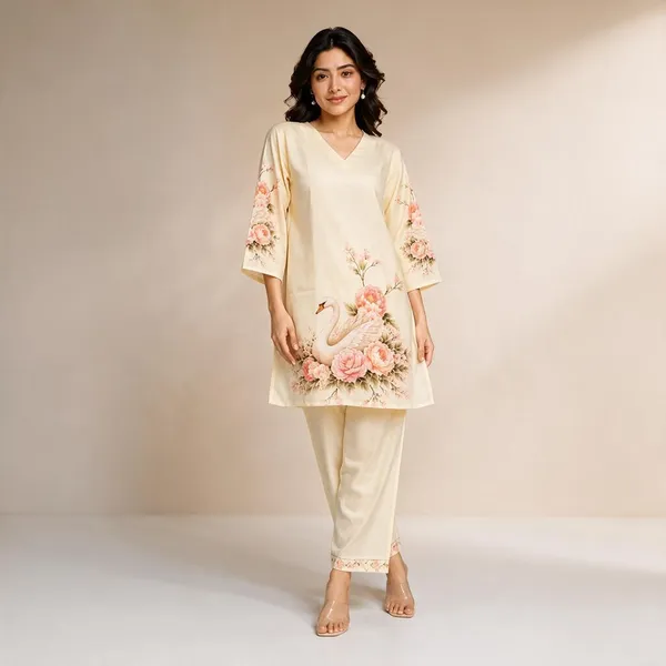 Premium_Linen_Cream_V-Neck_Kurti_Trouser_Co-ord